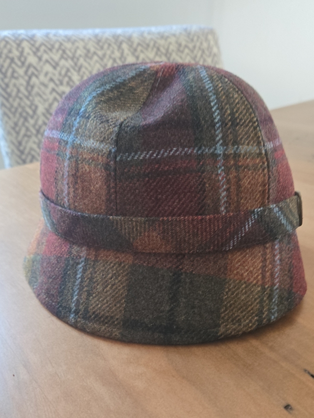Plaid Wool Bucket Hat in Red, Brown & Green
